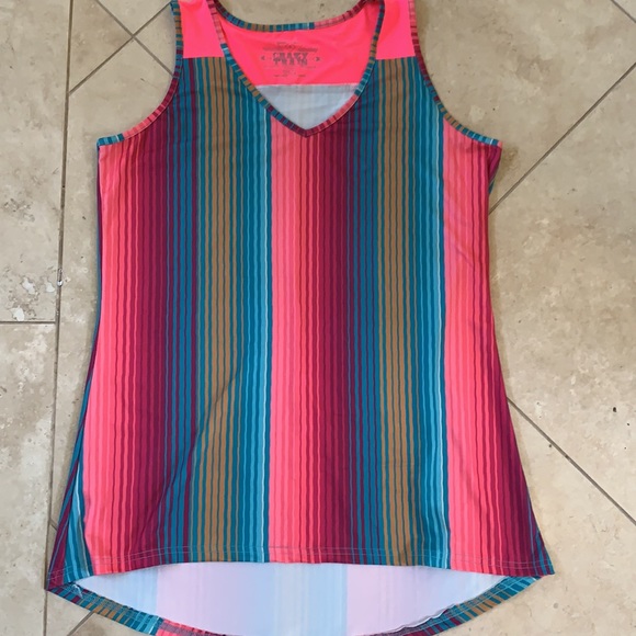 NWOT Crazy Train Serape neon tank top size small. Oversized Summer Cowgirl RODEO - Picture 2 of 8